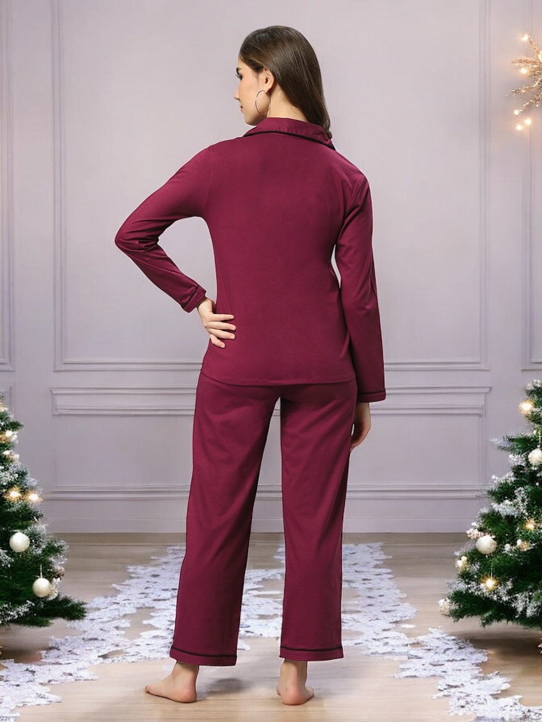 Maroon Cotton Elf Nightsuit