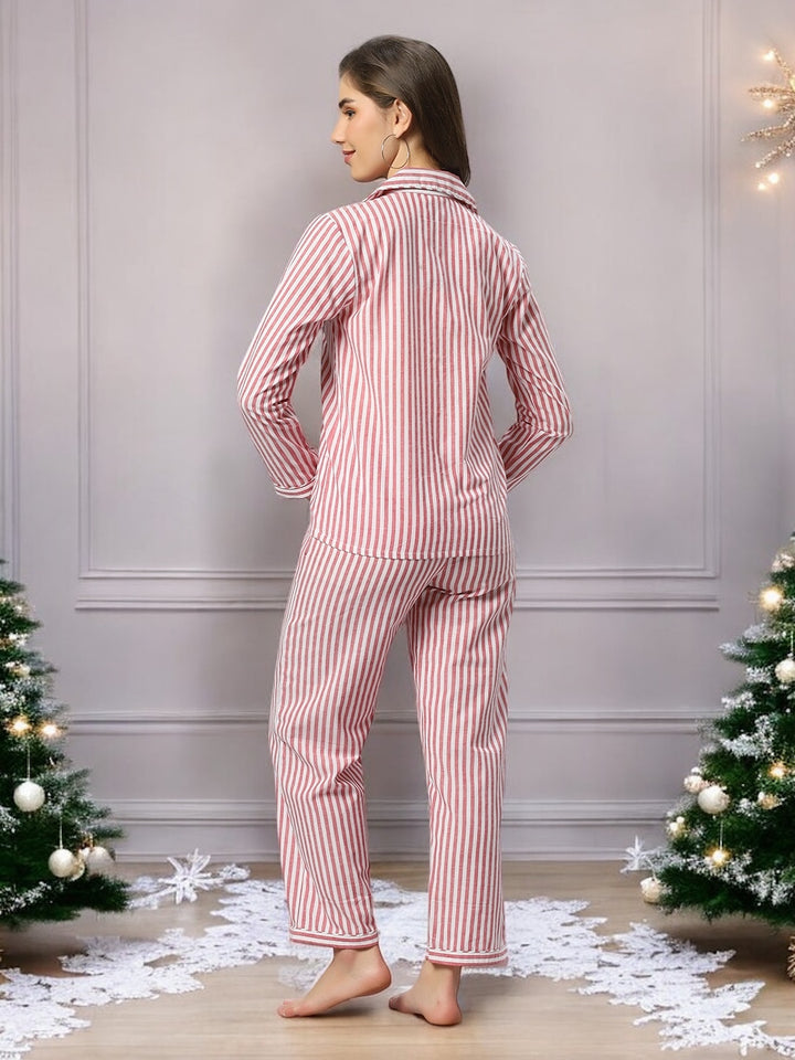 White and Red Striped Santa Nightsuit