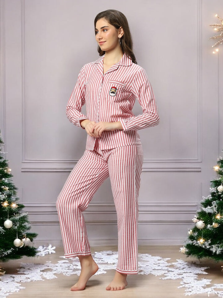 White and Red Striped Santa Nightsuit