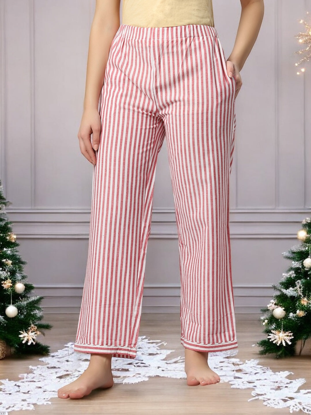 White and Red Striped Santa Nightsuit