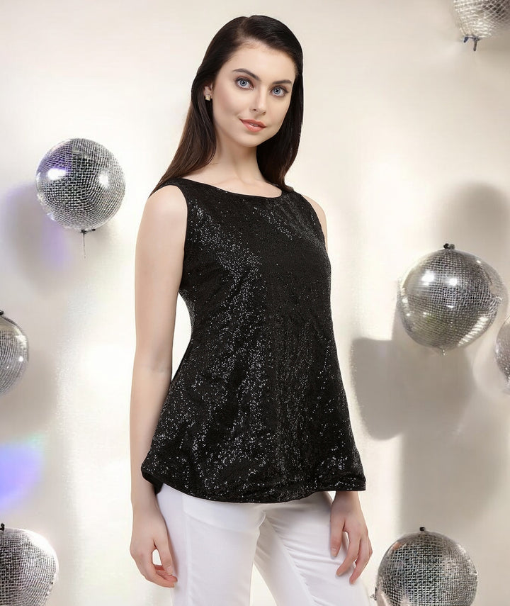 Black Sequins Peplum Top