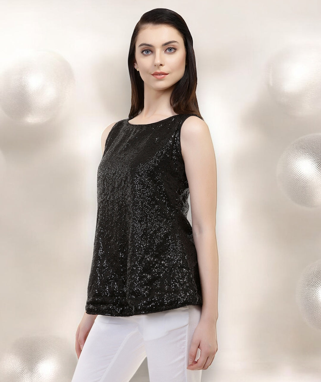 Black Sequins Peplum Top