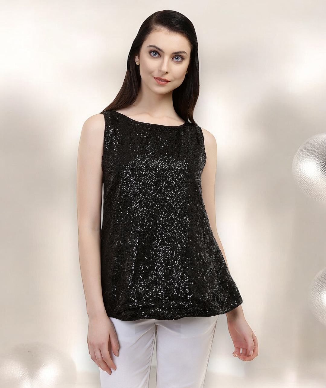 Black Sequins Peplum Top