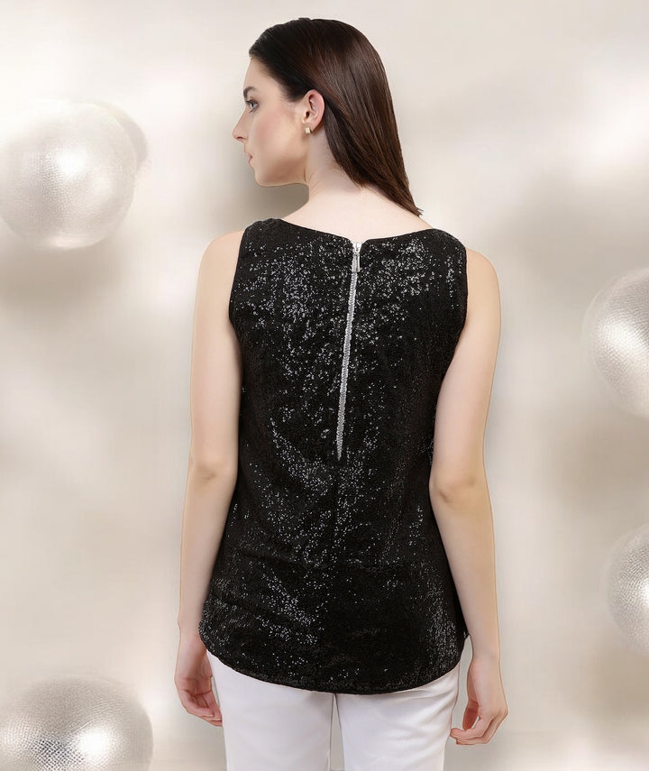 Black Sequins Peplum Top