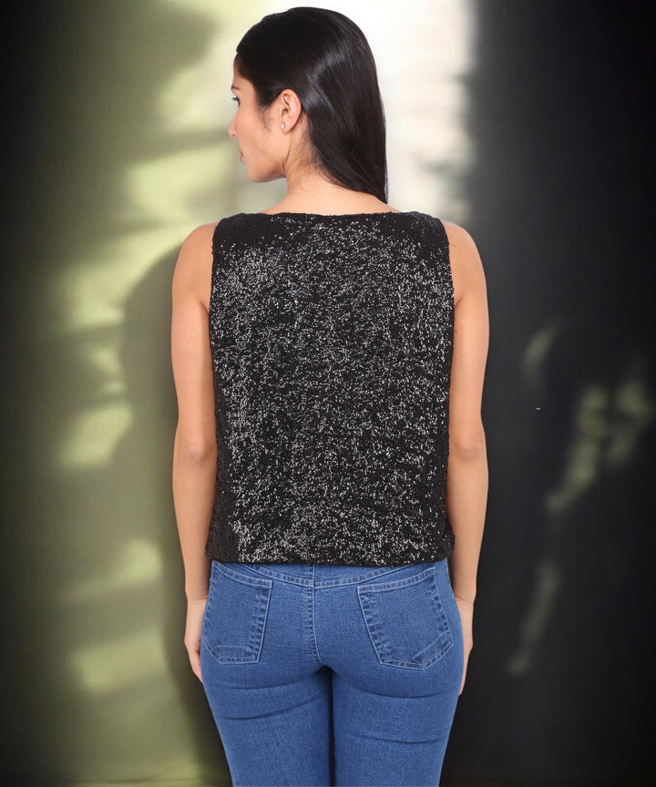 Black Sequinned Crop Top