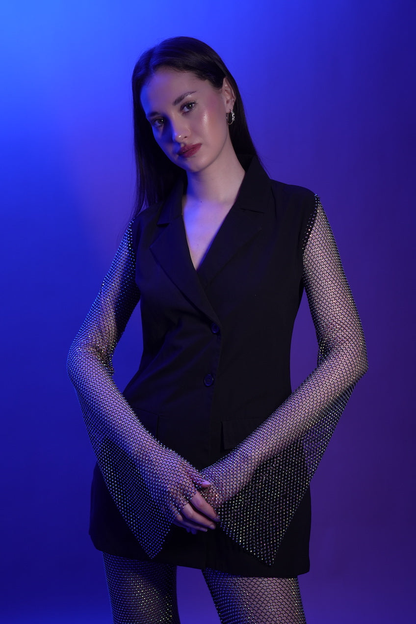 Black Lit Rhinestone Blazer