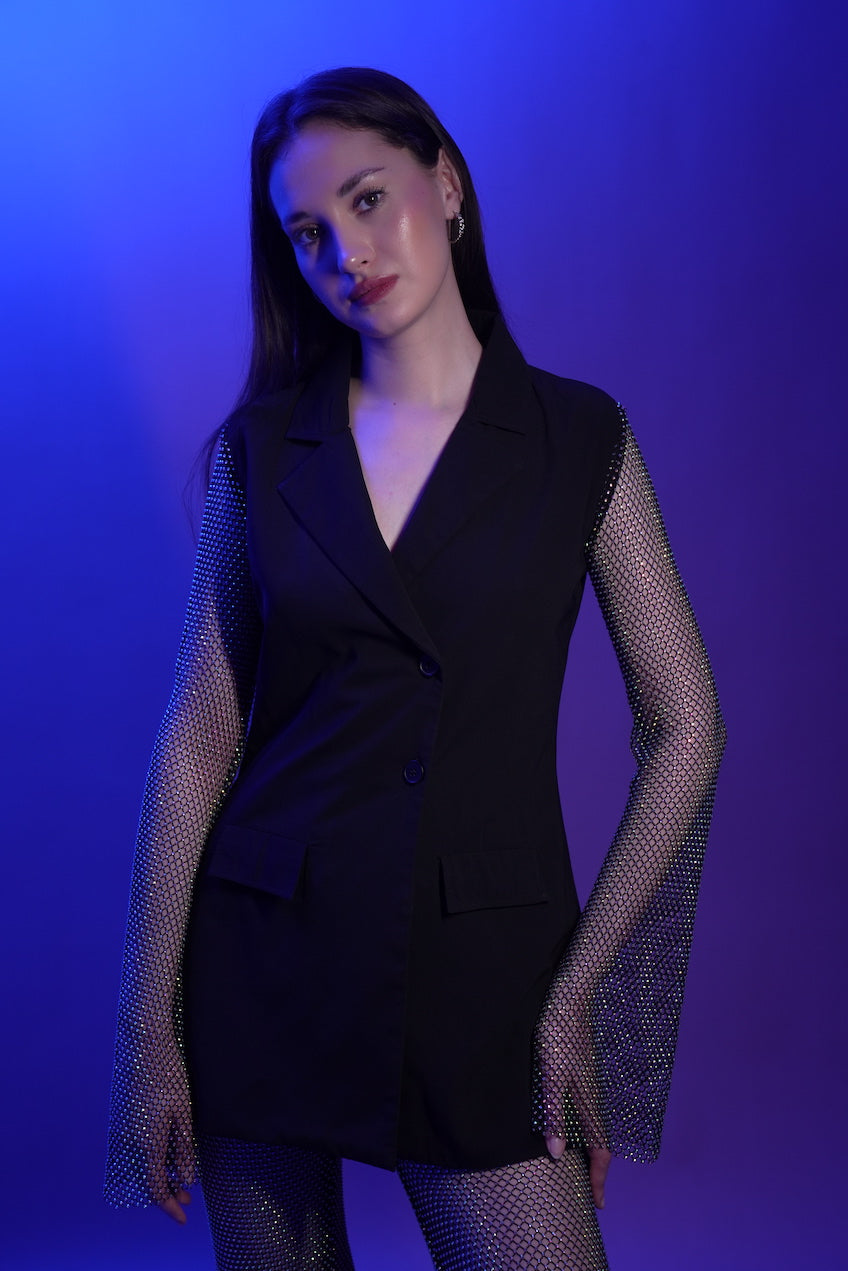 Black Lit Rhinestone Blazer