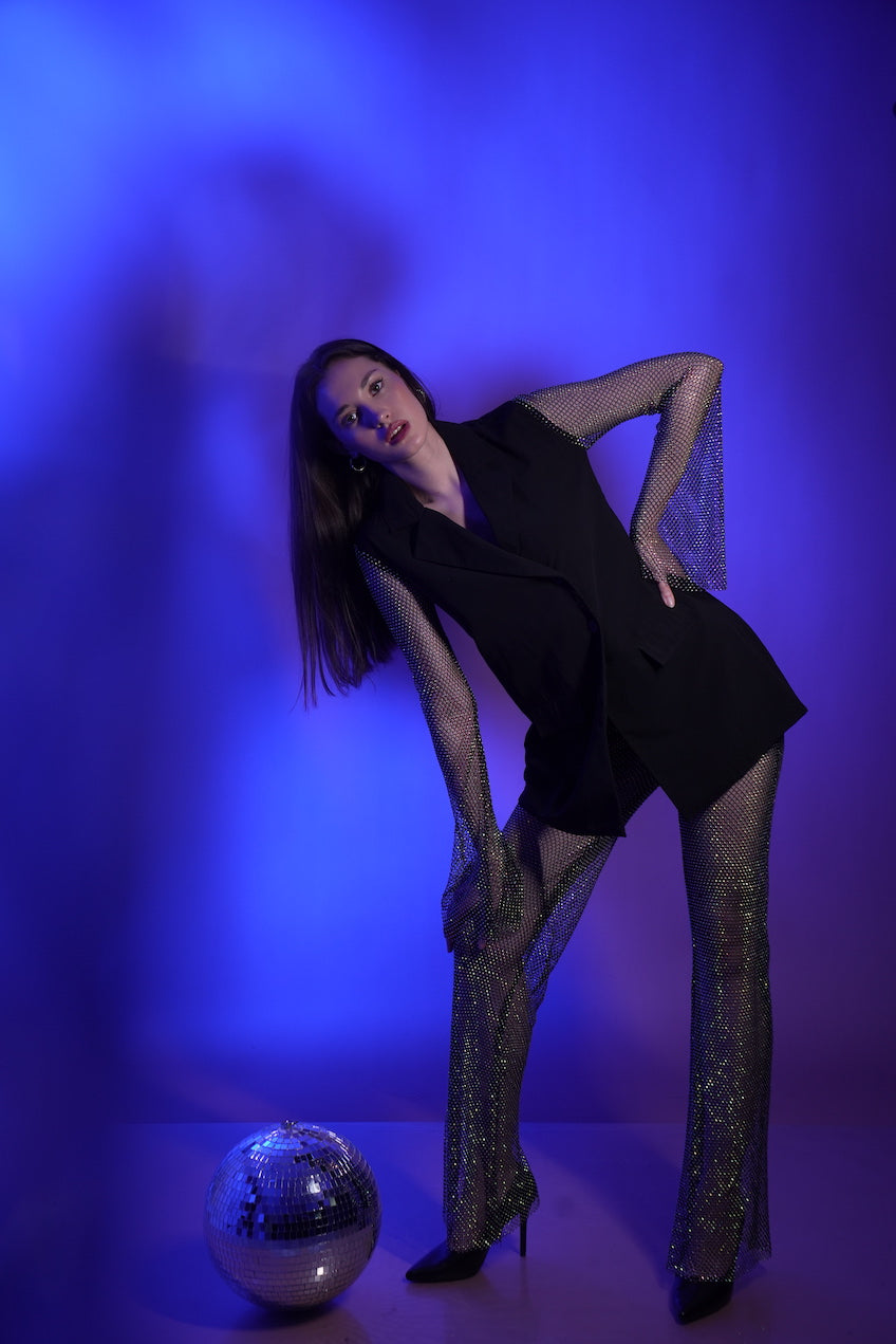 Black Lit Rhinestone Pants