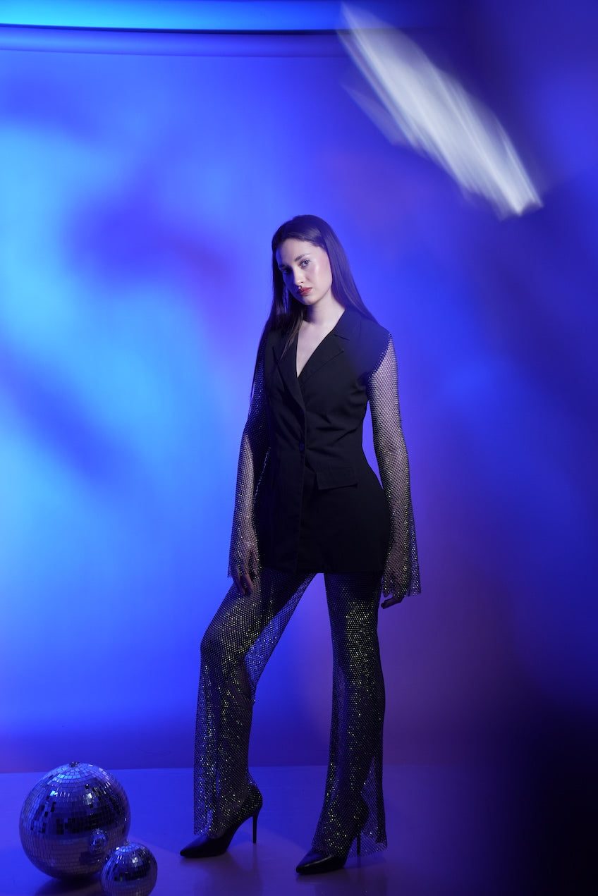 Black Lit Rhinestone Pants