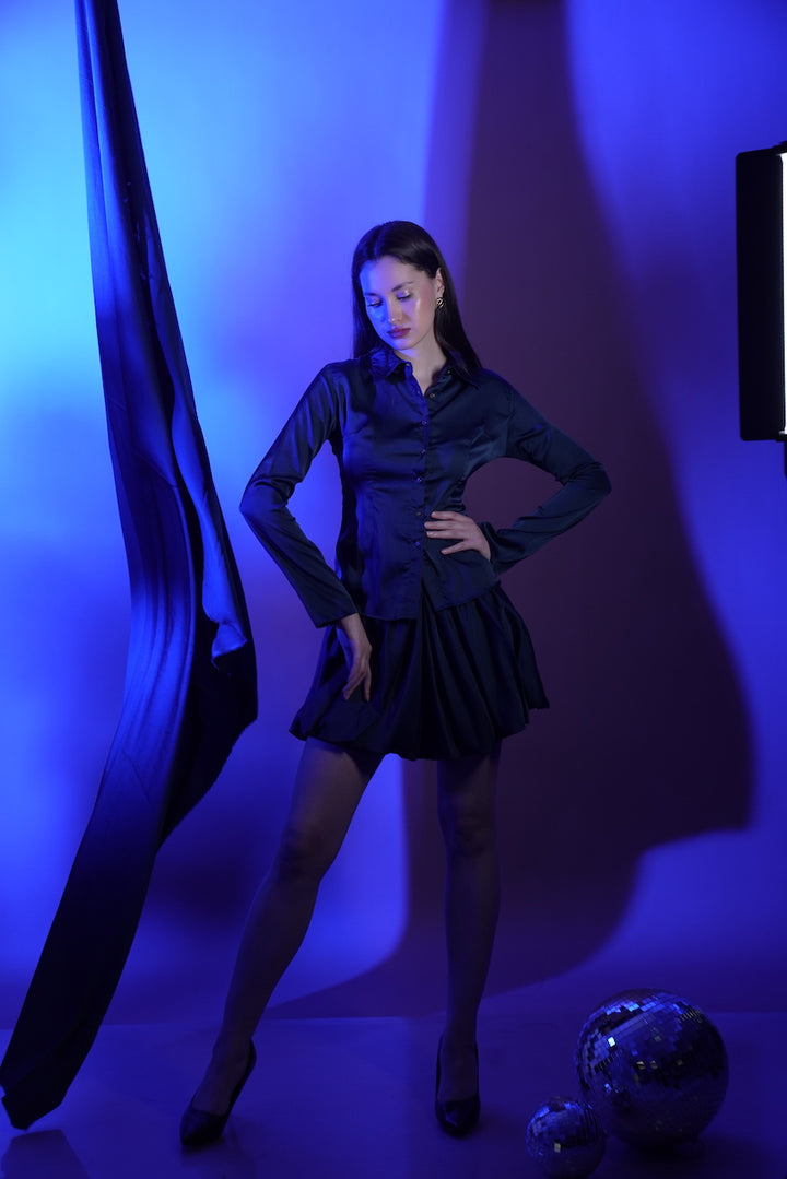 Satin Eclipse Set- Cinch Shirt & Midnight Bloom Skirt