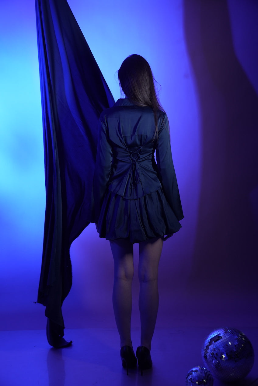Satin Eclipse Set- Cinch Shirt & Midnight Bloom Skirt