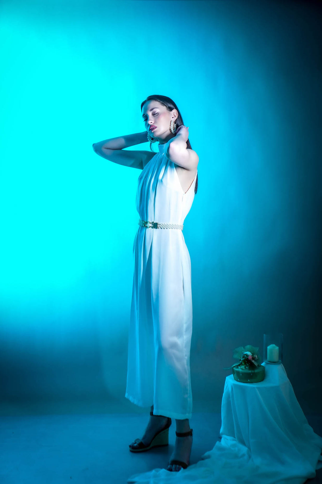 Celestia Pleated White Jumpsuit