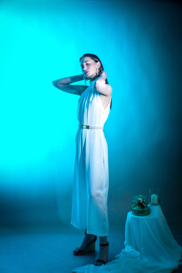 Celestia Pleated White Jumpsuit