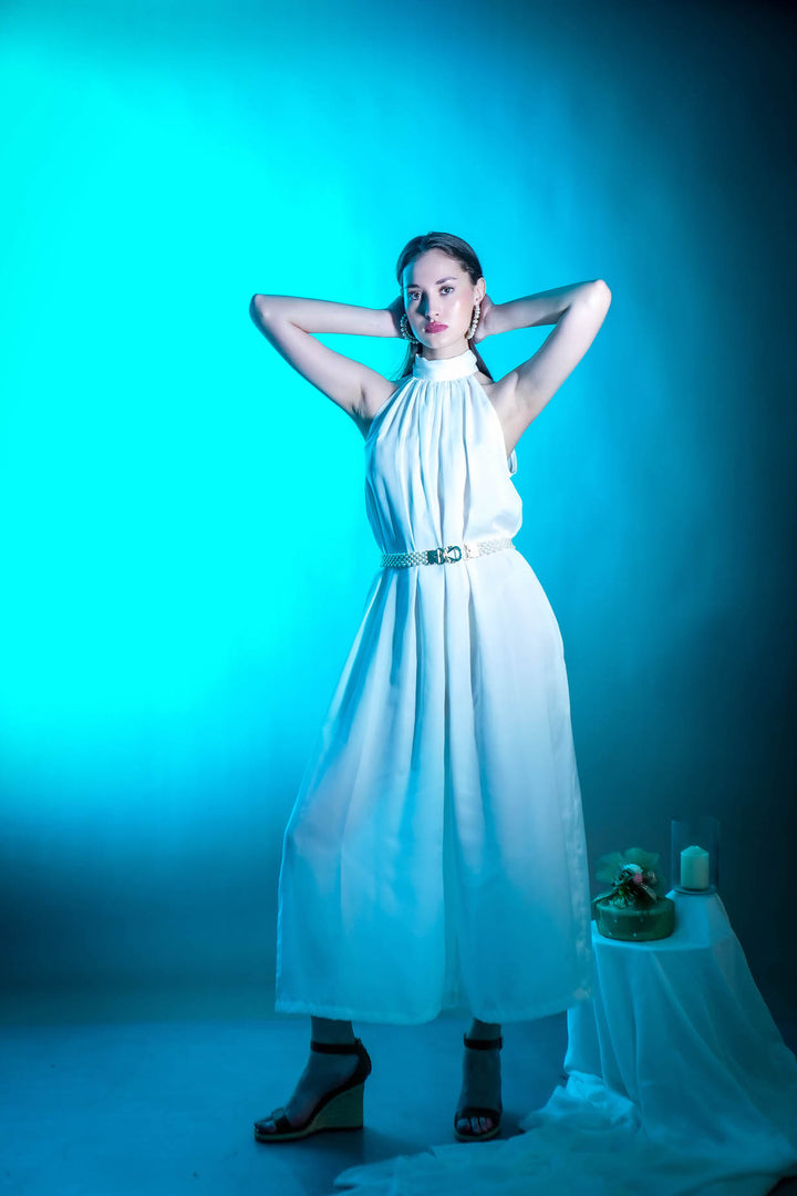 Celestia Pleated White Jumpsuit