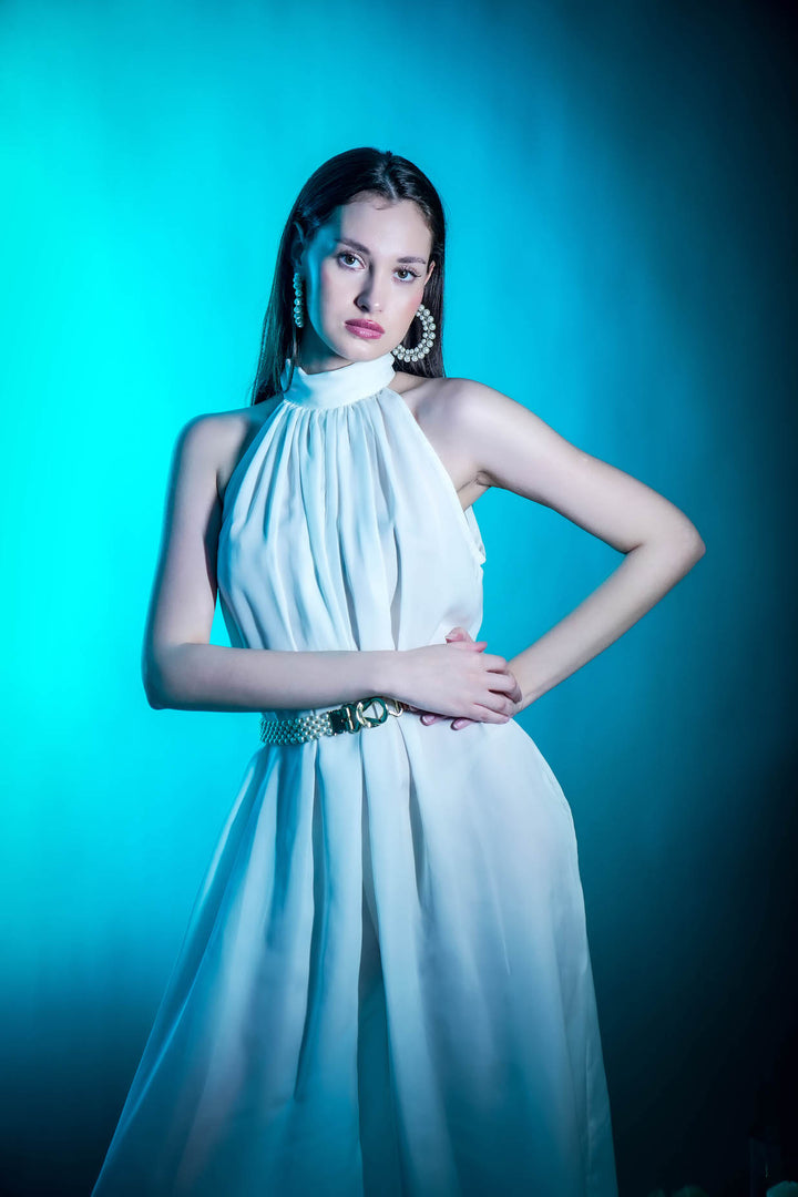 Celestia Pleated White Jumpsuit
