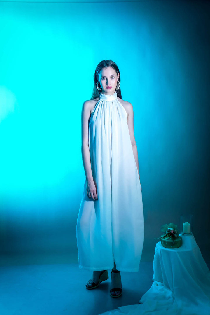 Celestia Pleated White Jumpsuit
