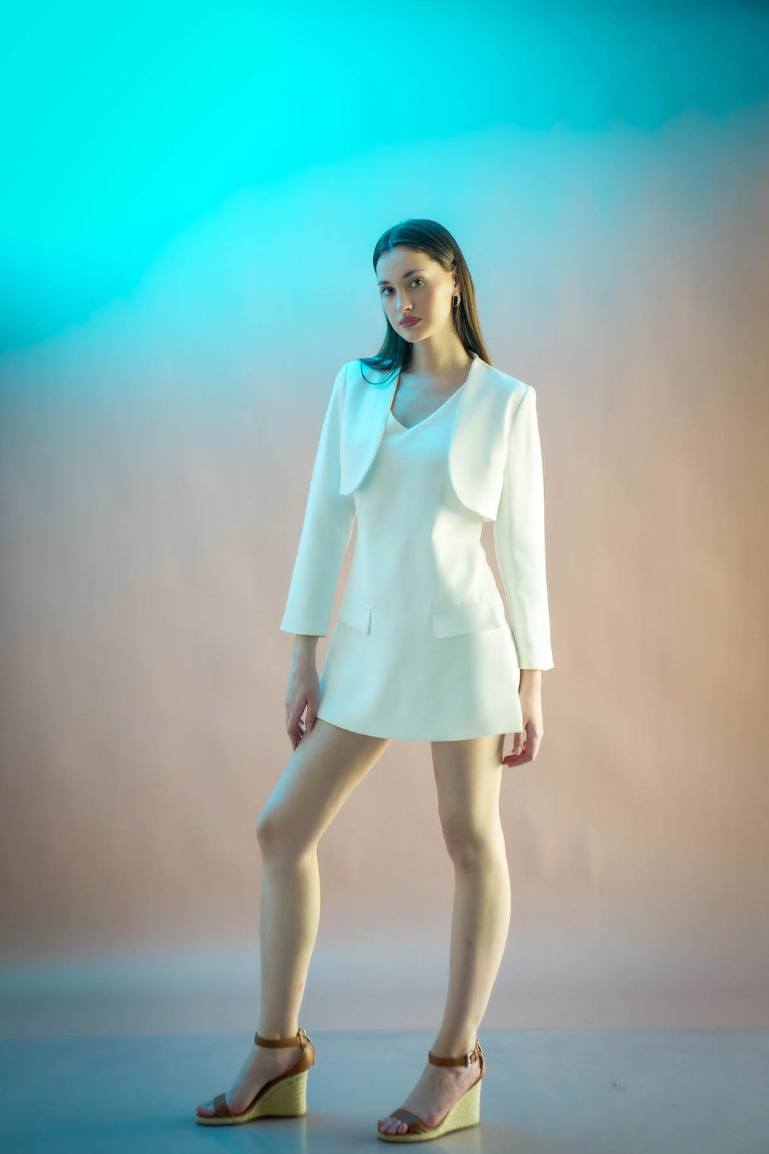 Luna Set – Satin Playsuit Dress & Cropped Blazer