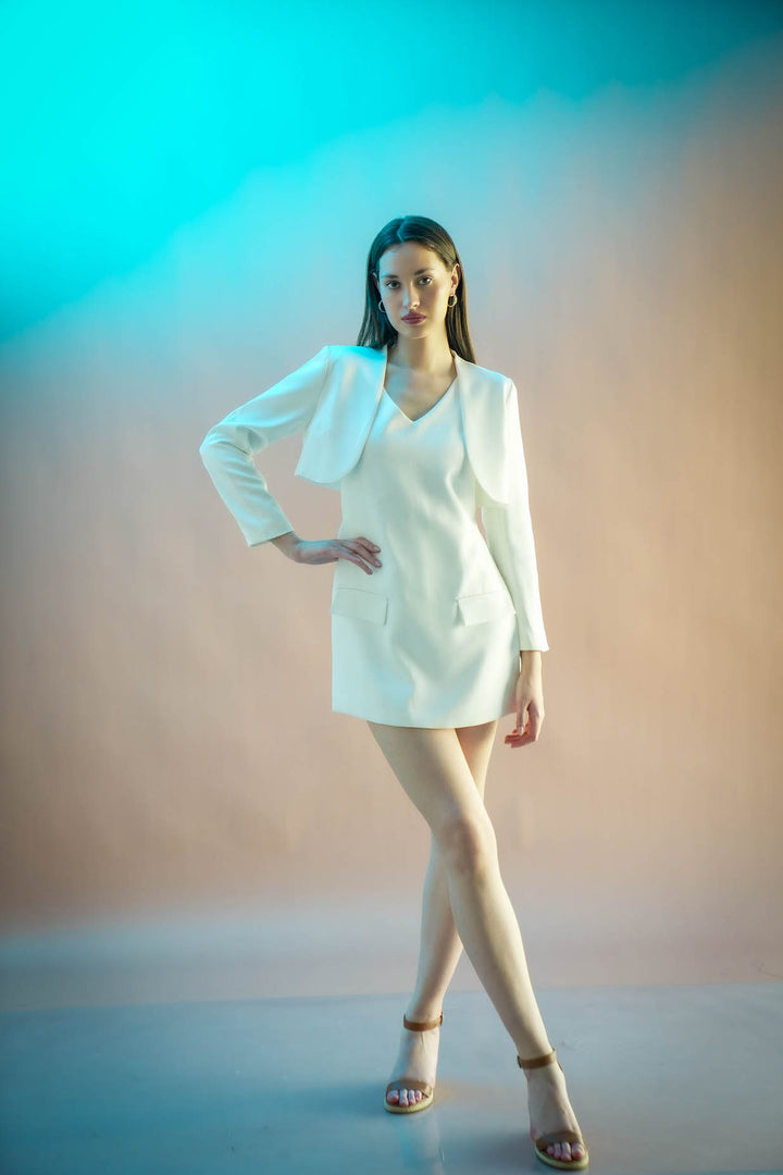 Luna Set – Satin Playsuit Dress & Cropped Blazer