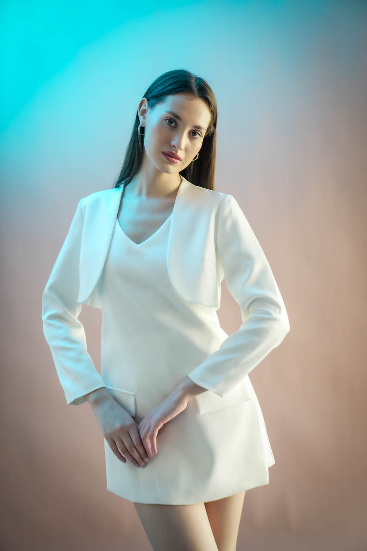 Luna Set – Satin Playsuit Dress & Cropped Blazer