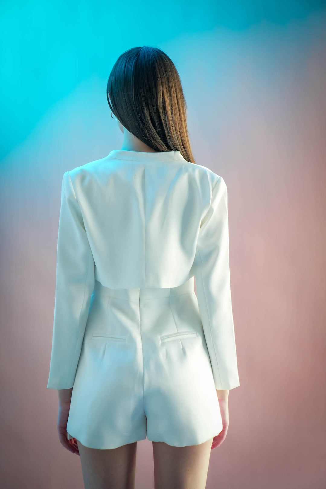 Luna Set – Satin Playsuit Dress & Cropped Blazer