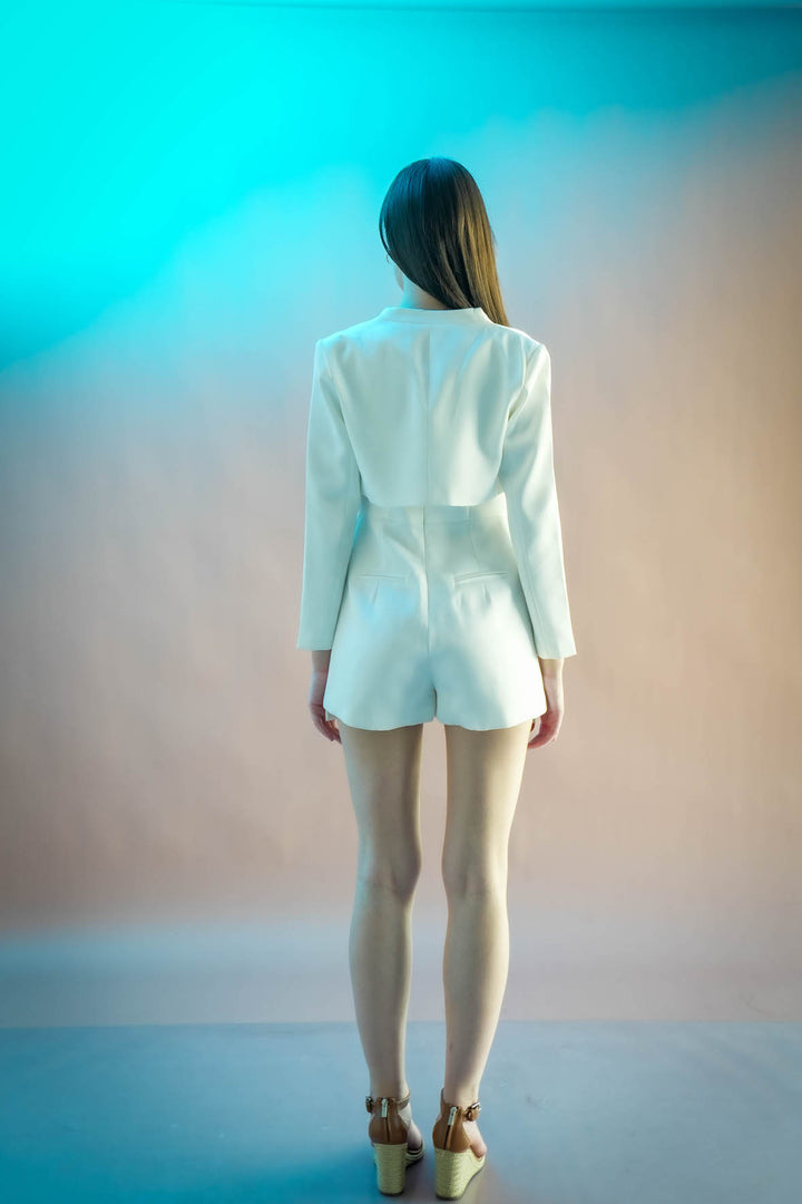 Luna Set – Satin Playsuit Dress & Cropped Blazer