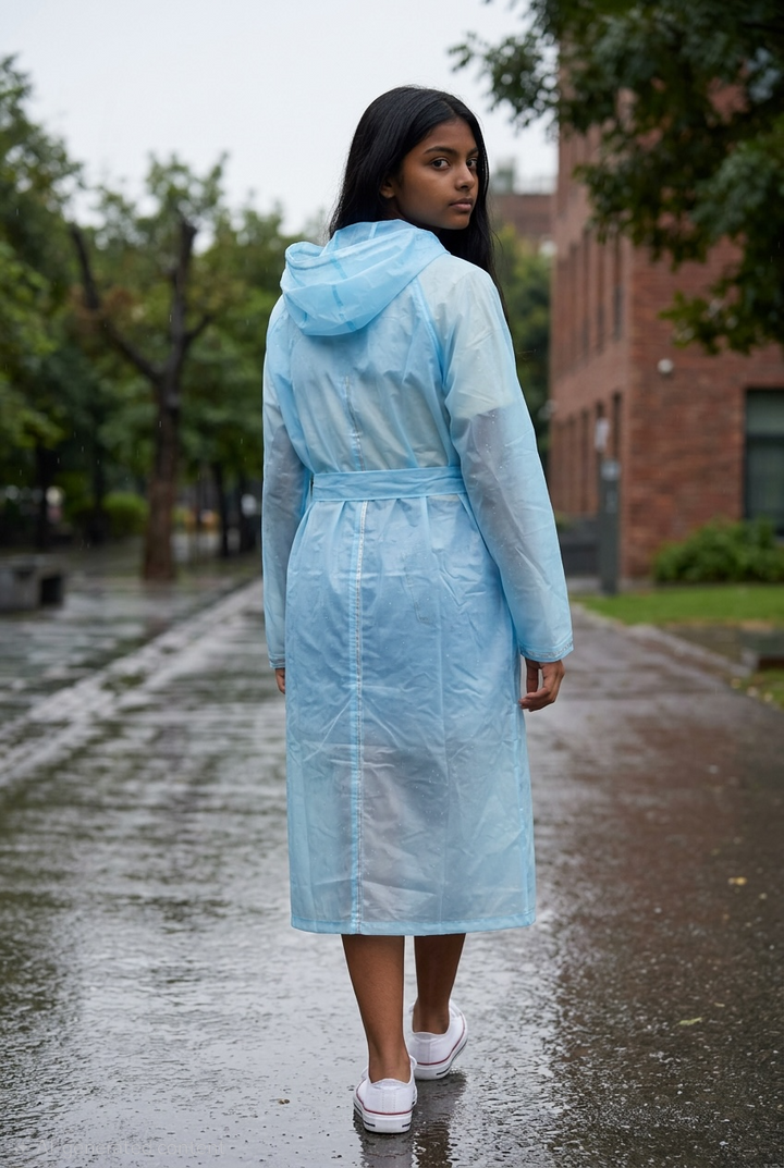 Sky Mist Belted Rain Overcoat