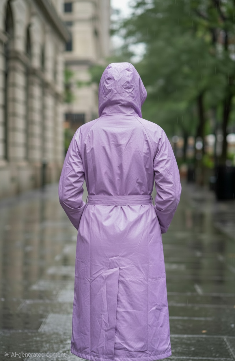 Lavender Drizzle Belted Rain Trench Coat