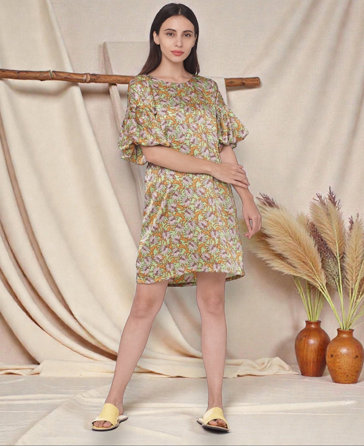 Forest Printed Satin Dress