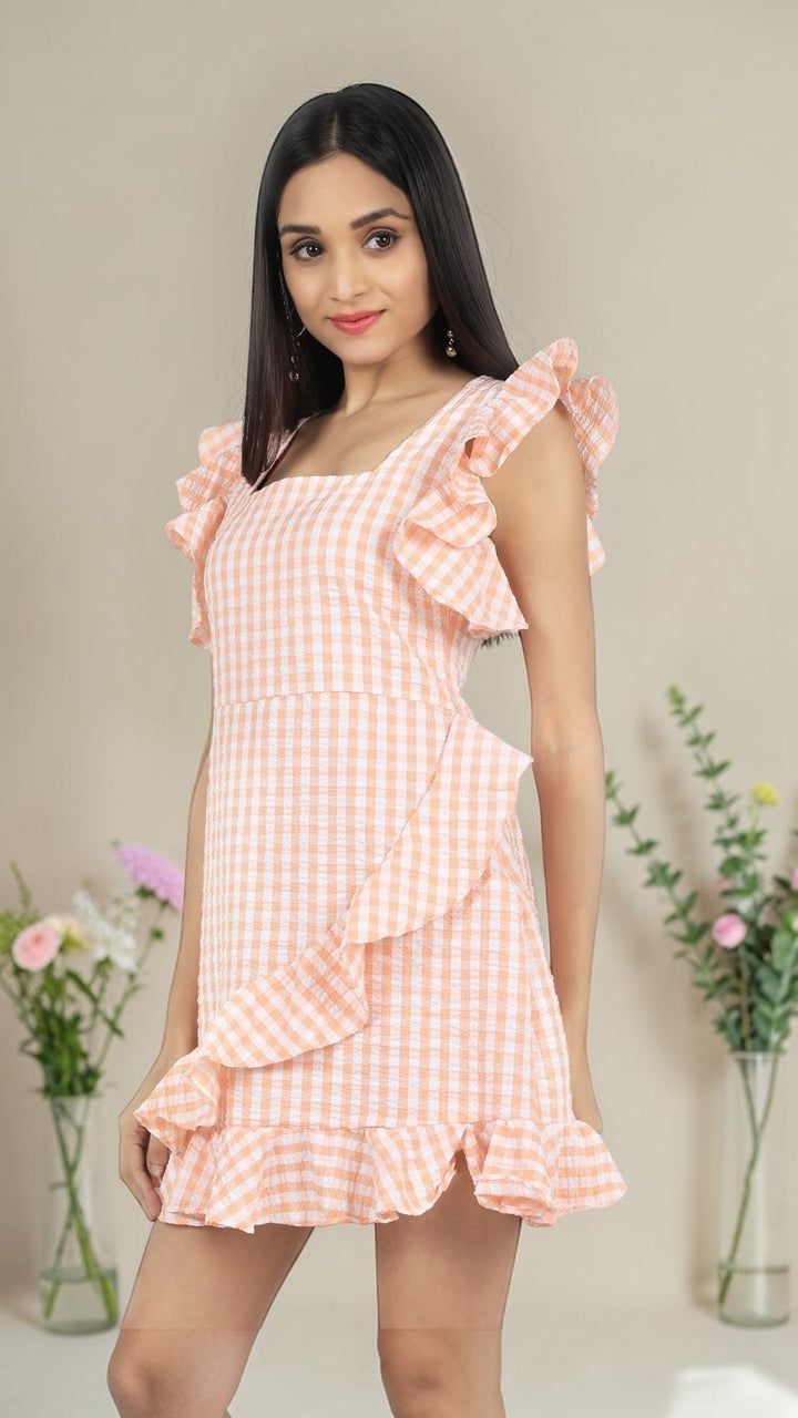 Peach Ruffled cotton dress