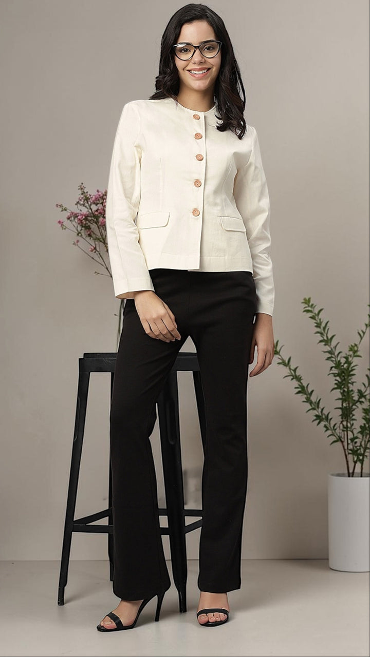 Ivory Cotton Mandarin Blazer