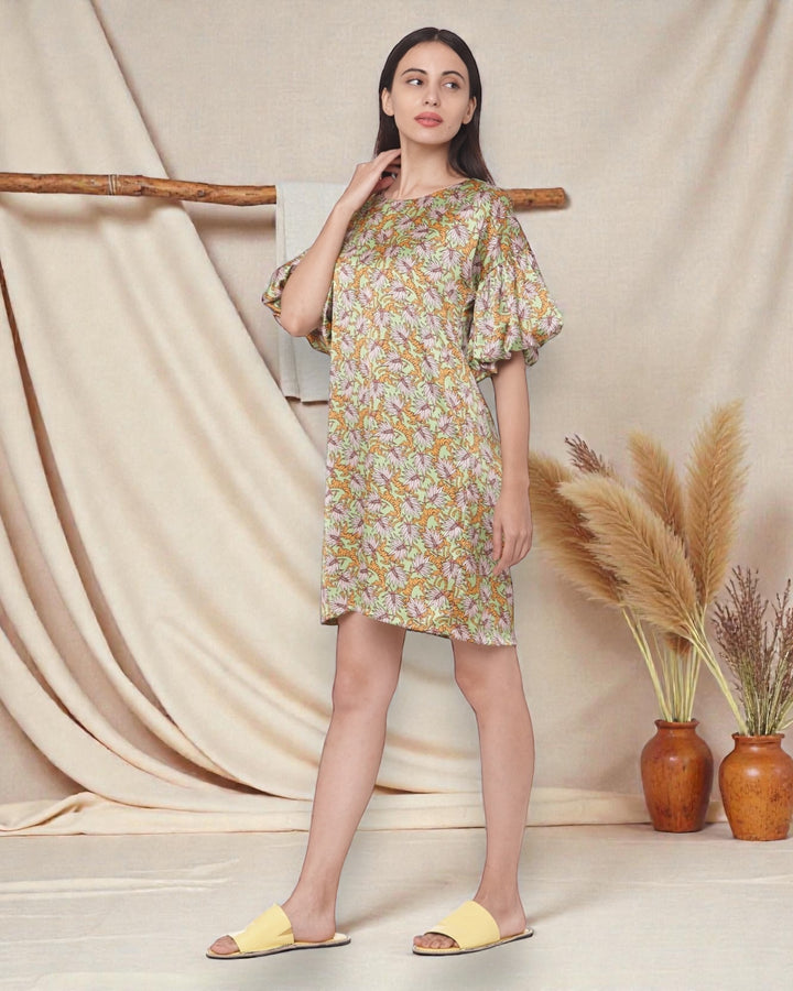 Forest Printed Satin Dress