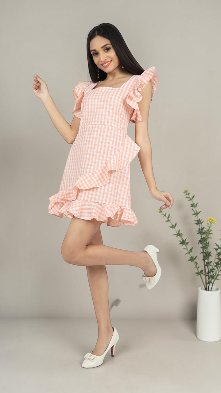 Peach Ruffled cotton dress