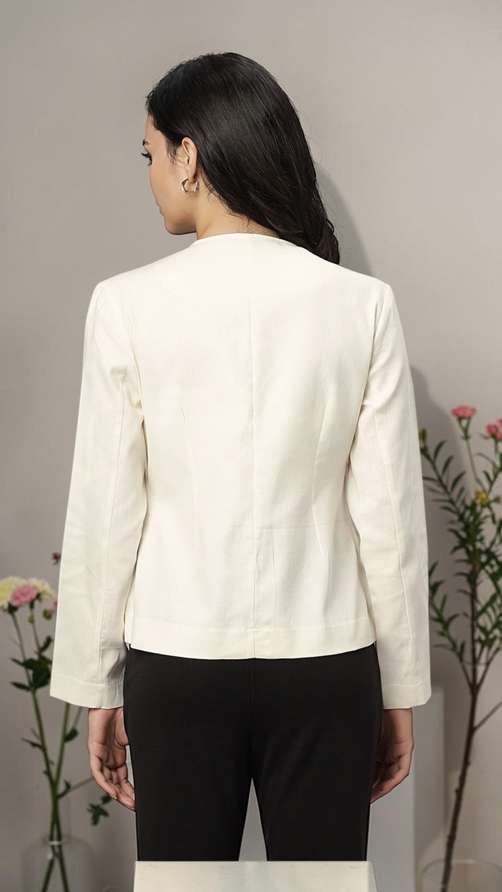 Ivory Cotton Mandarin Blazer