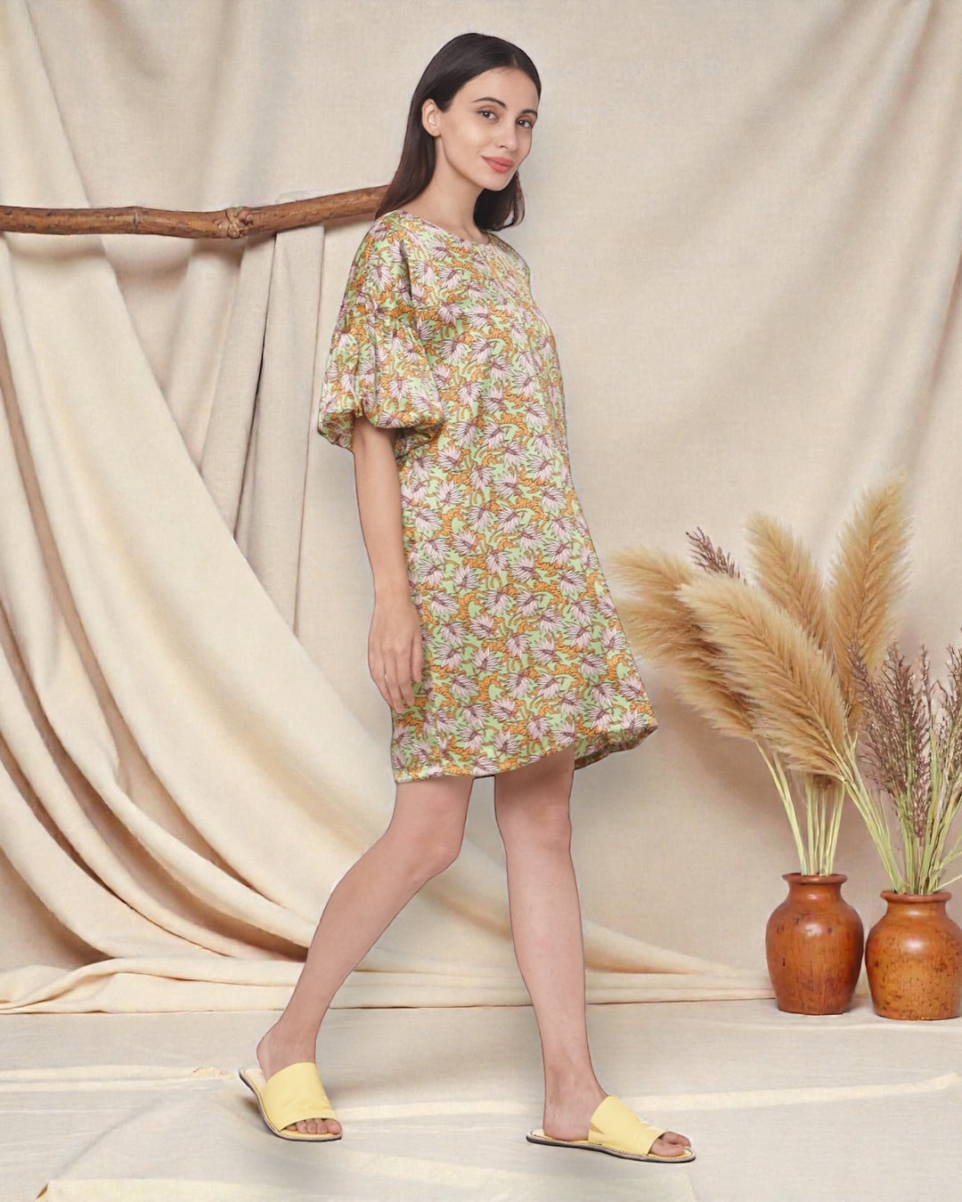 Forest Printed Satin Dress