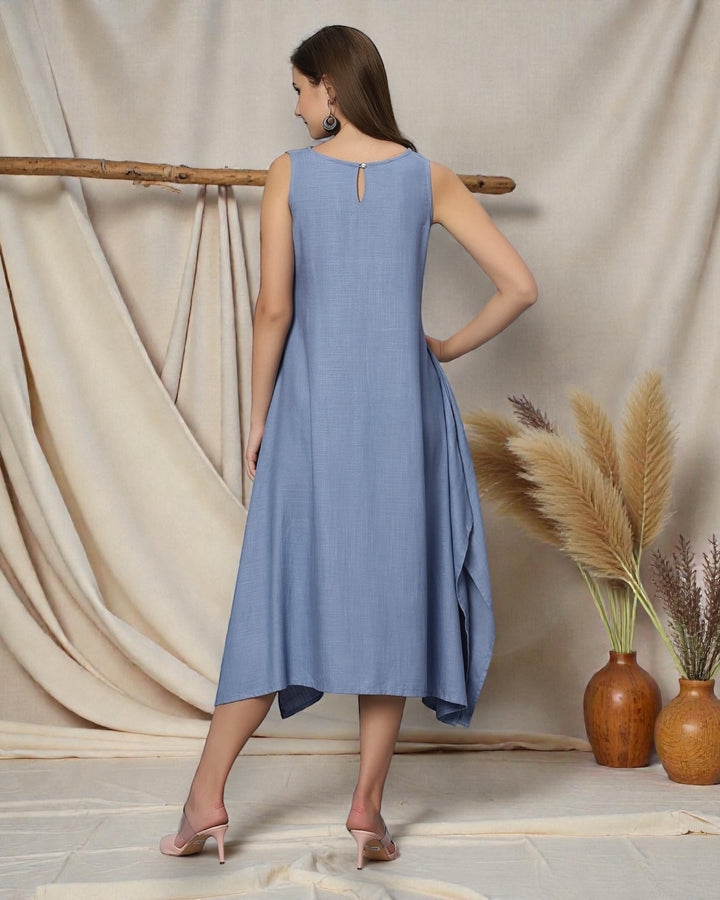 Blue Cotton High-Low Maxi Dress