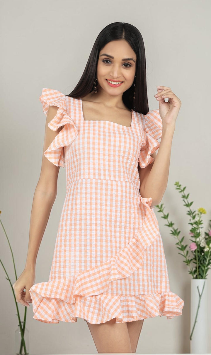Peach Ruffled cotton dress