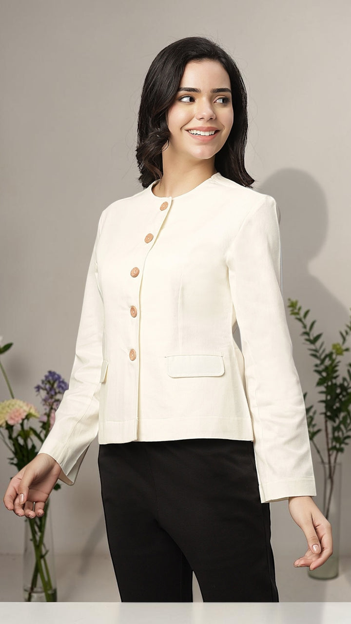 Ivory Cotton Mandarin Blazer