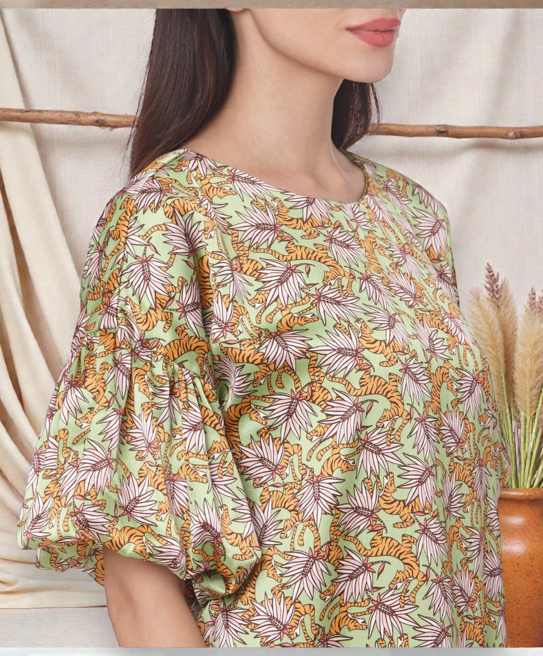 Forest Printed Satin Dress