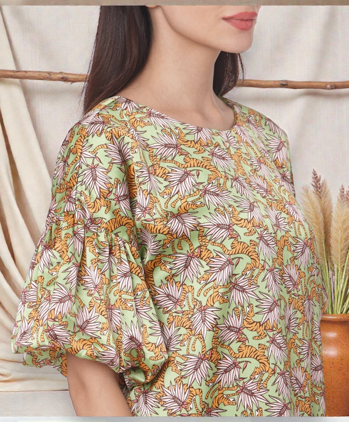 Forest Printed Satin Dress