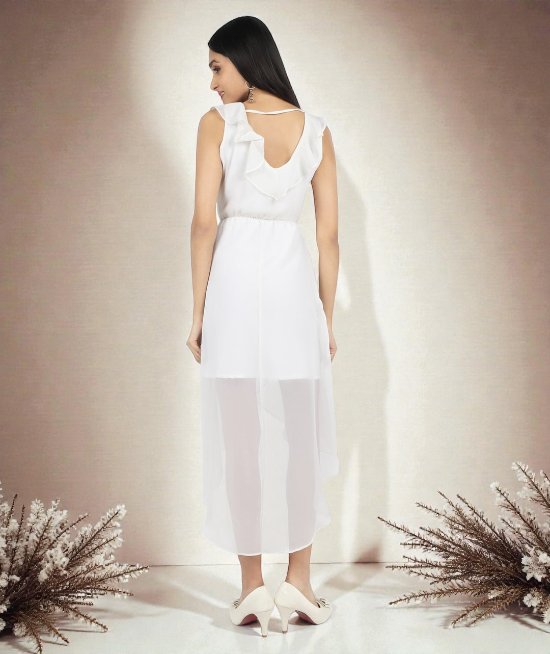 White Asymmetric Flowy Dress