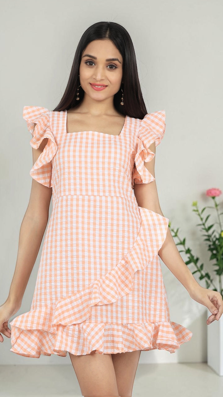 Peach Ruffled cotton dress