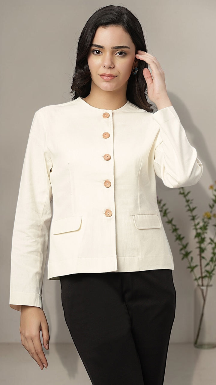 Ivory Cotton Mandarin Blazer
