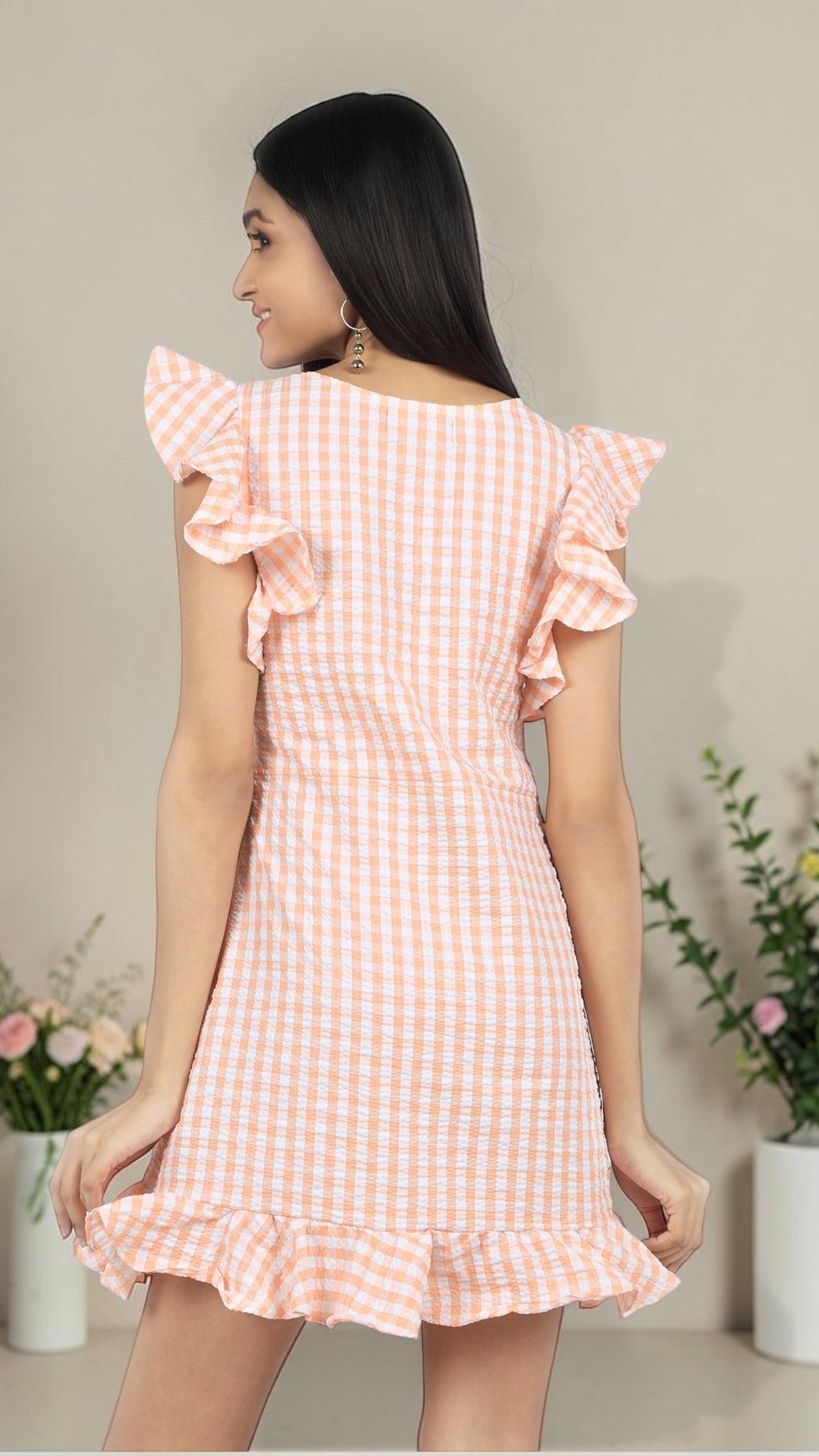 Peach Ruffled cotton dress