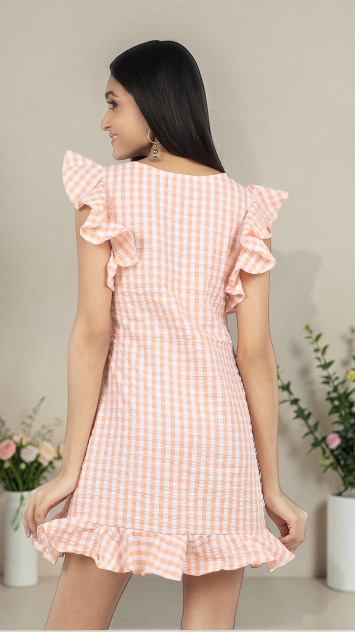 Peach Ruffled cotton dress