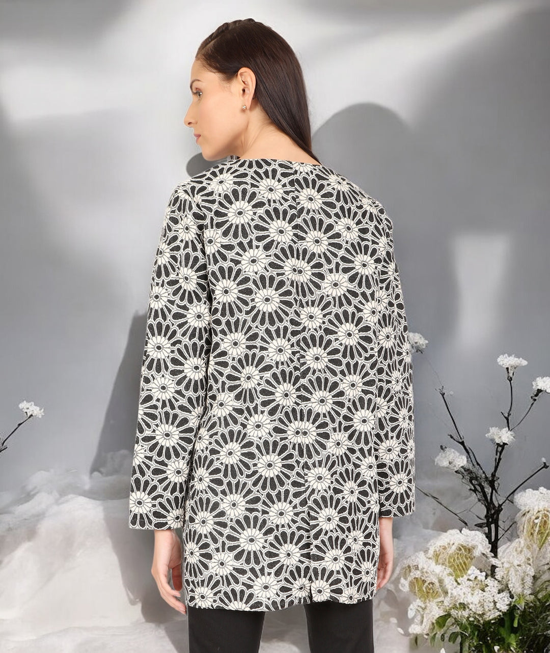 Flower jacquard Coat Dress