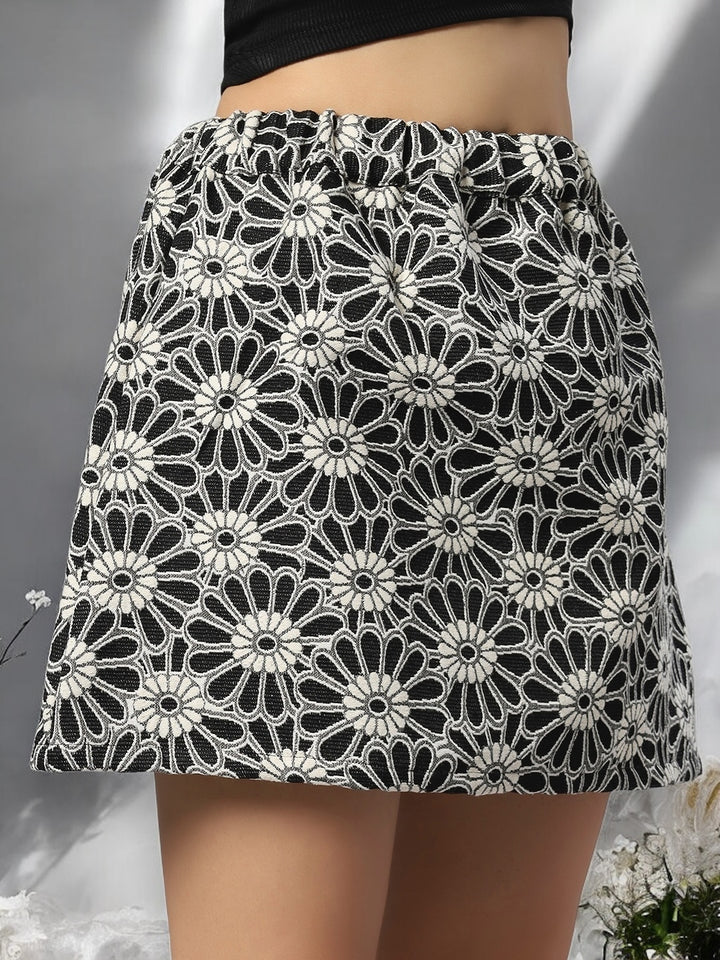 Abstract Floral Jacquard Skirt