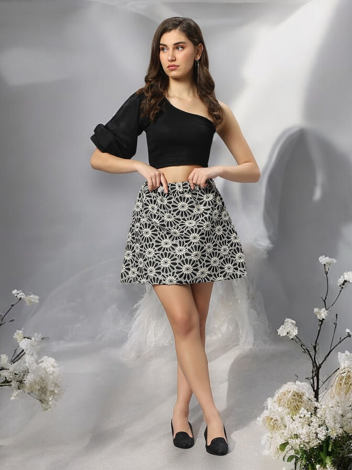 Abstract Floral Jacquard Skirt