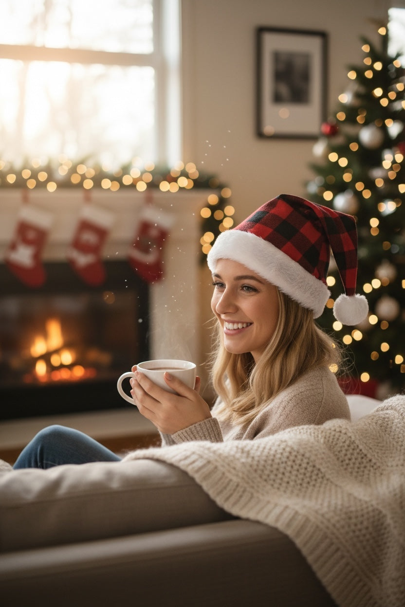 Red Checks Santa Hat