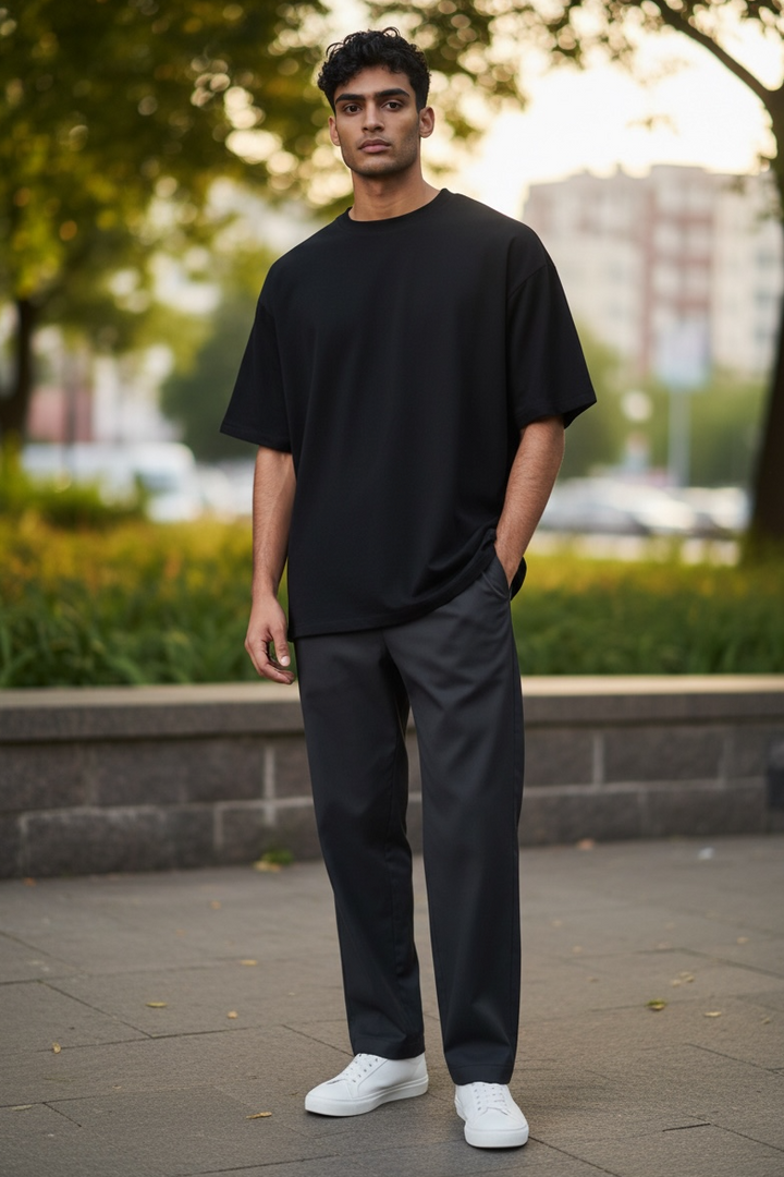Black Oversize Dropped Shoulder T-shirt