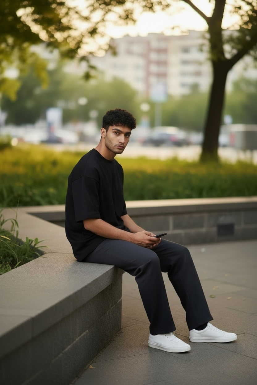 Black Oversize Dropped Shoulder T-shirt